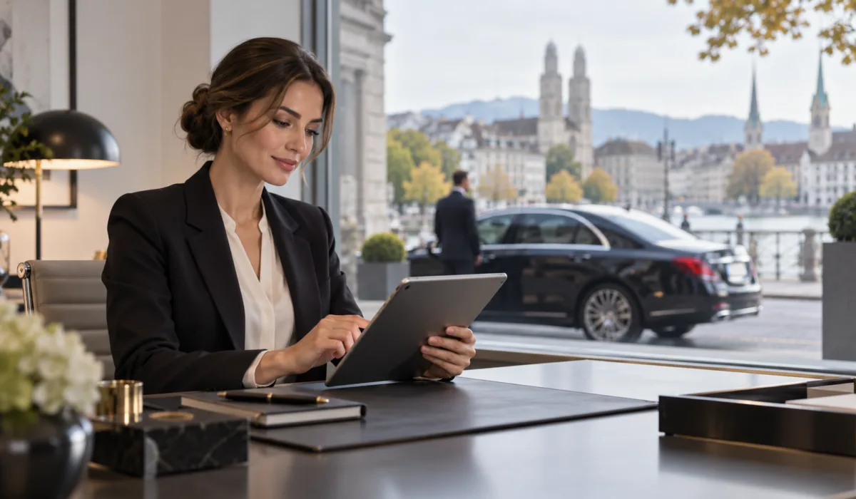 Executive assistant booking corporate chauffeur transport in Zurich
