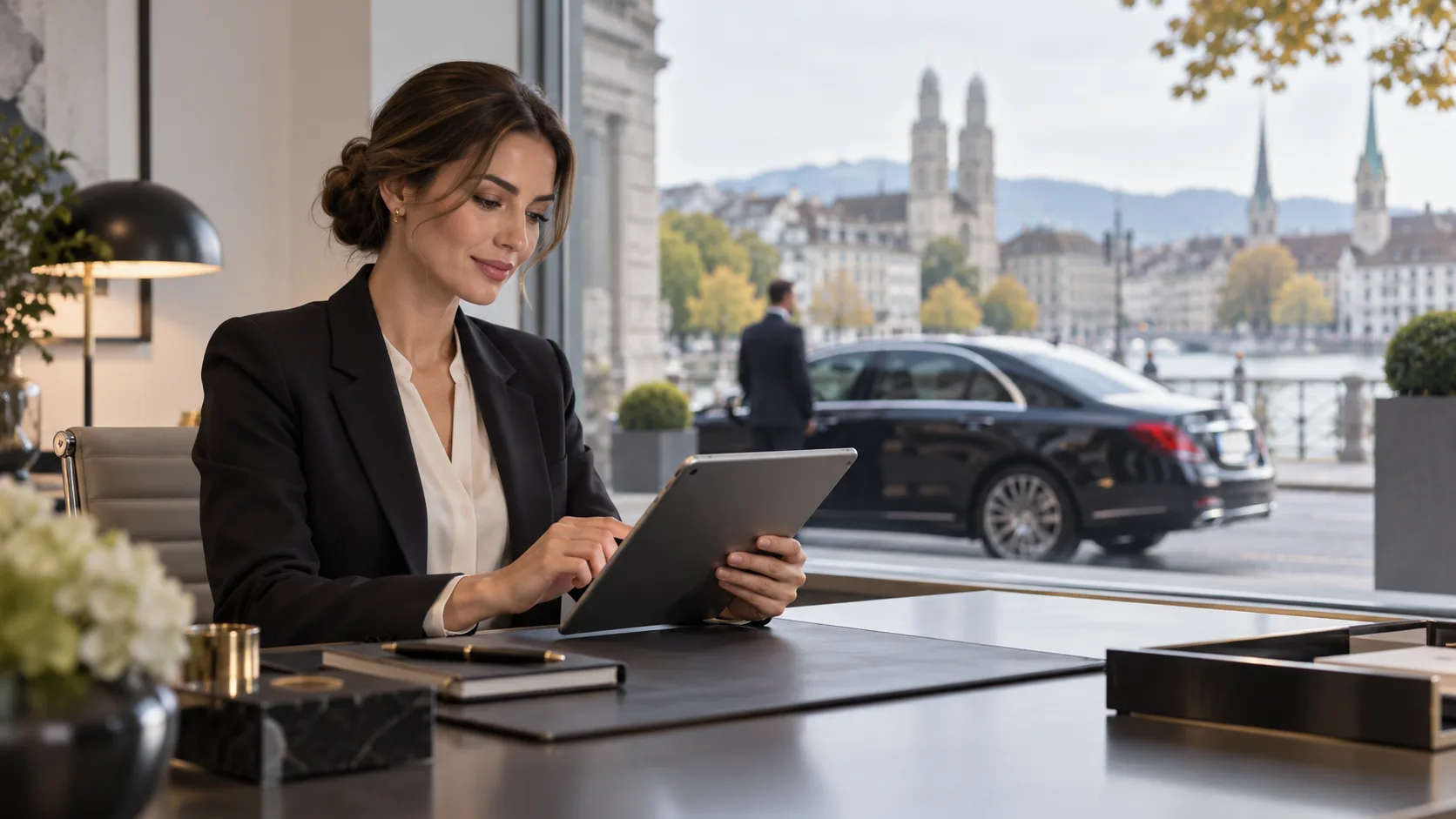 Executive assistant booking corporate chauffeur transport in Zurich